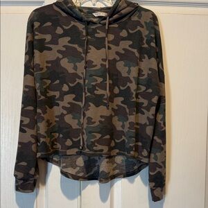 Ladies Camouflage Hooded long sleeve Waffle Top